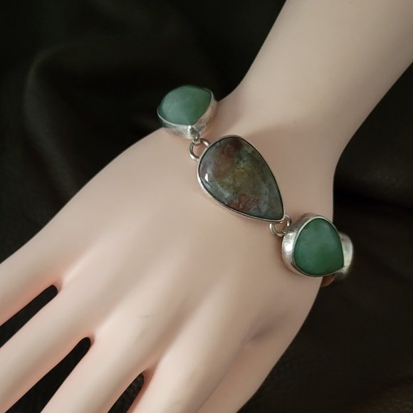 Citial Castillo Sterling Cabochon Dragons Blood Jasper & Moss Green LK Bracelet - Picture 1 of 8